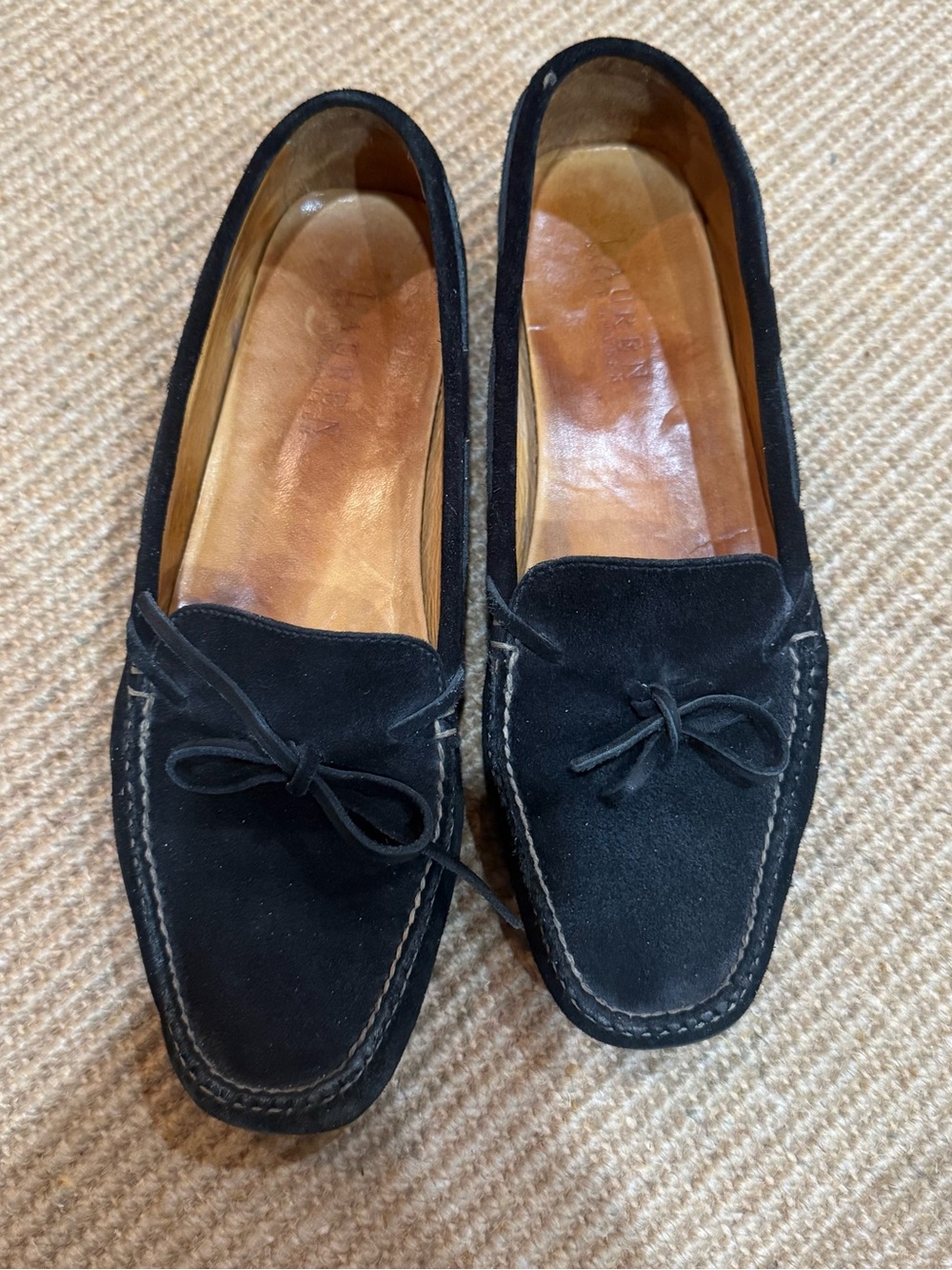 Lauren Ralph Lauren Black Suede Women's Bow Moccasin Loafers